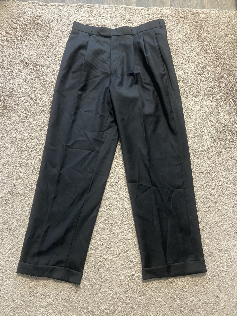 Club Room Pants Mens 34x30 Black Wool Dress Pleated Straight Leg Lined Pockets